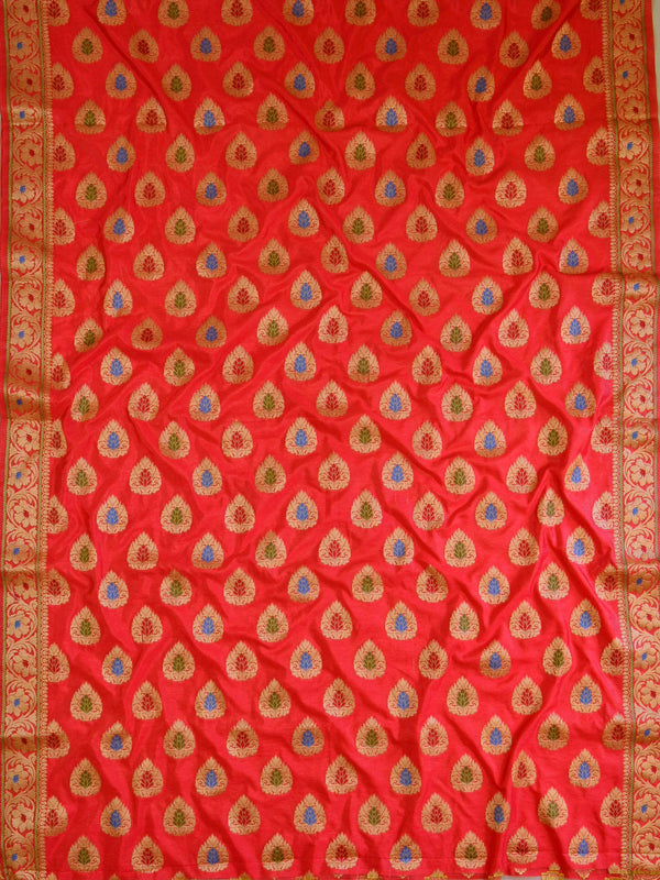 Banarasee Salwar Kameez Glossy Semi Silk Fabric-Yellow & Red