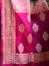 Banarasee Handwoven Semi-Chiffon Saree With Stripes Design & Border-Green & Pink