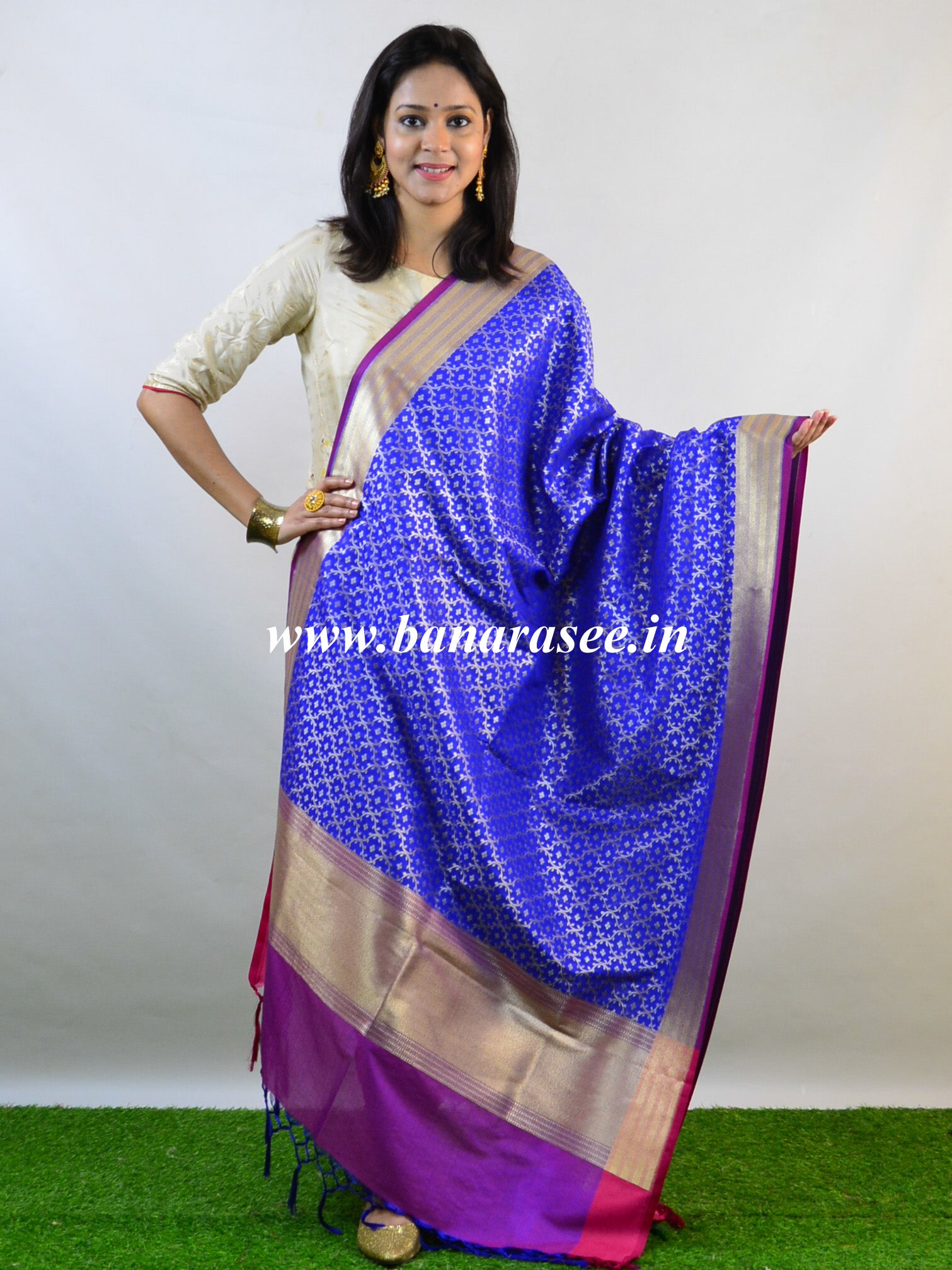 Banarasee Art Silk Dupatta Jaal Design-Royal Blue