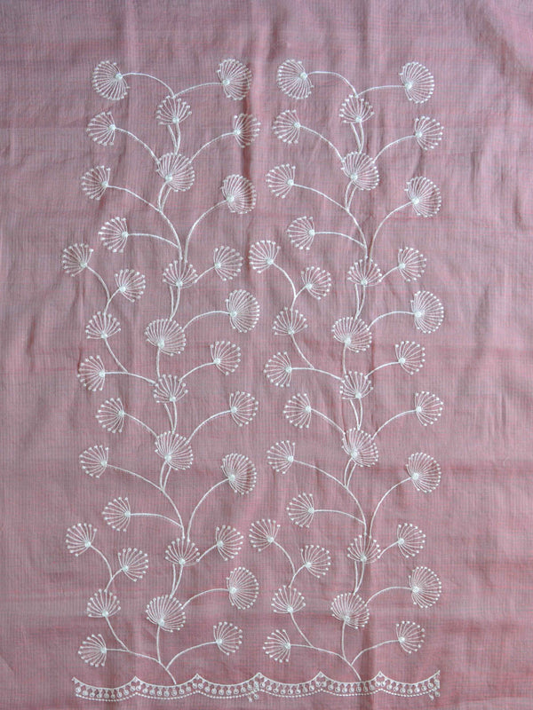 Banarasee Kota Doria Hand-Embroidered Salwar Kameez Dupatta Set-Peach