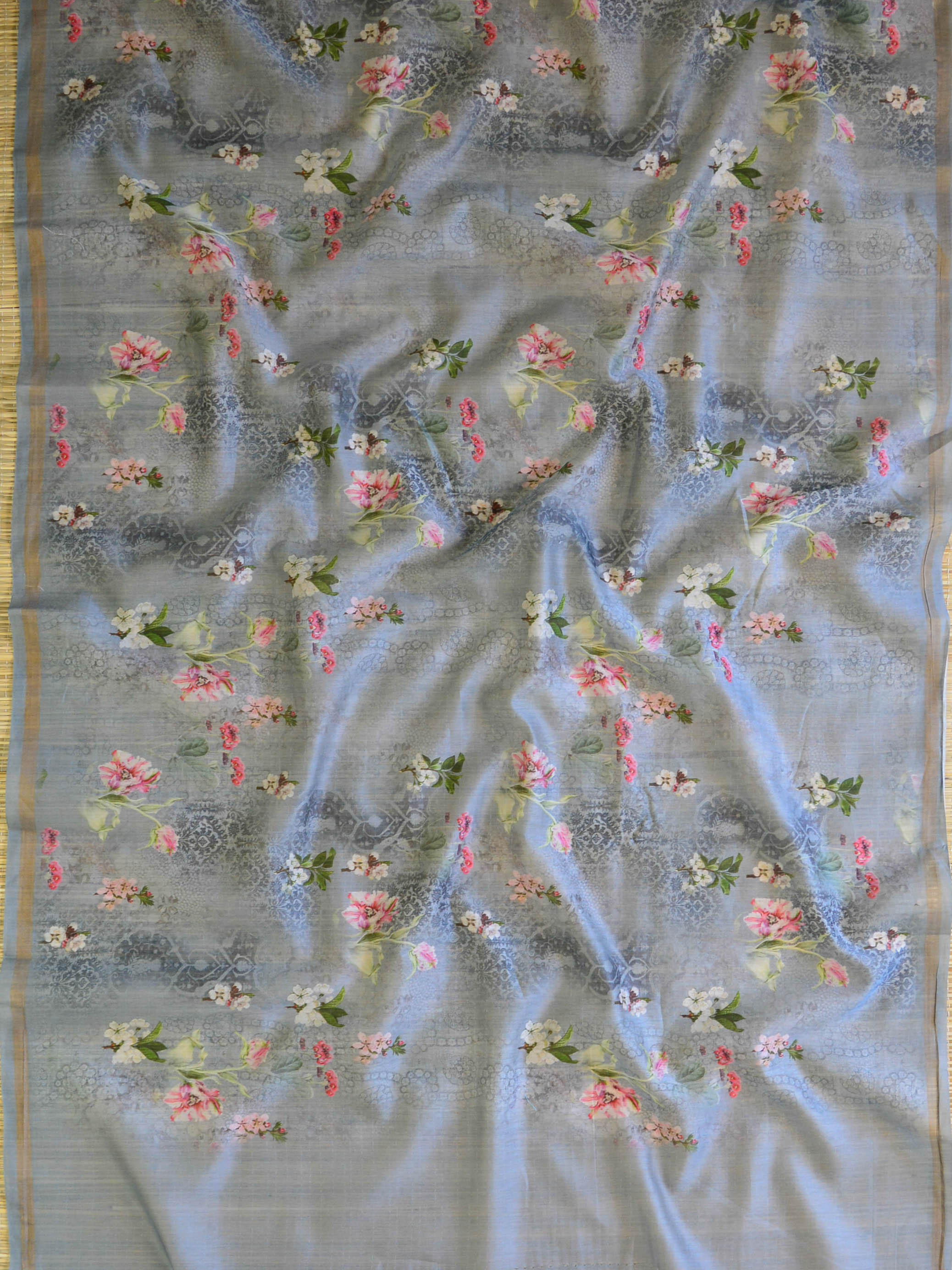 Banarasee Handloom Chanderi Cotton Digital Print Salwar Kameez-Grey