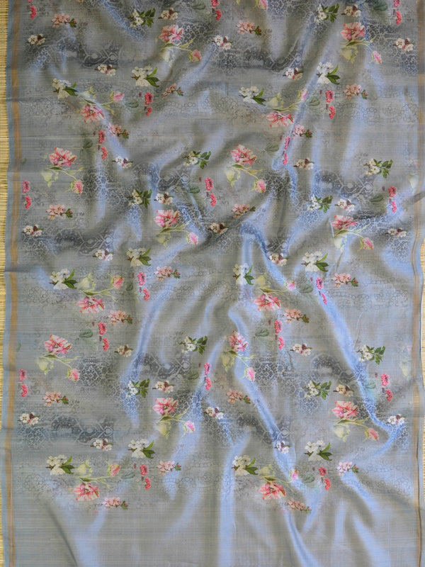 Banarasee Handloom Chanderi Cotton Digital Print Salwar Kameez-Grey
