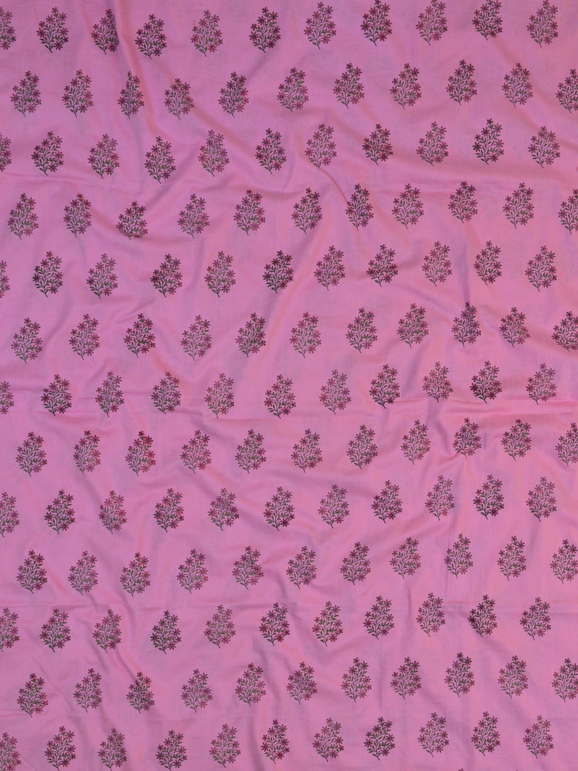 Pure Handloom Mul Cotton Sanganeri Block Printed Suit Set With Kota Silk Dupatta-Pink