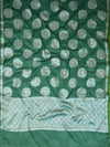 Banarasee Cotton Silk Saree With  Silver Zari Buta & Border-Green