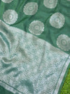 Banarasee Cotton Silk Saree With  Silver Zari Buta & Border-Green