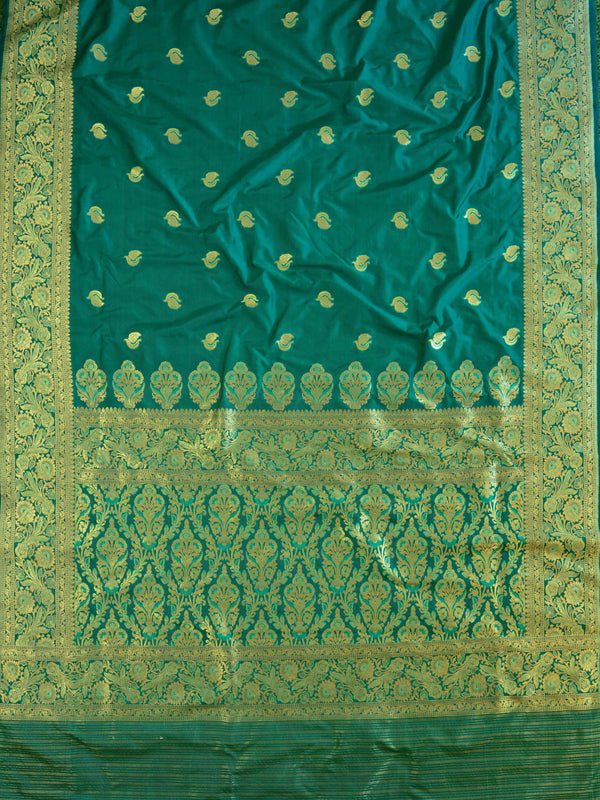 Banarasee Handwoven Semi-Katan Zari Weaving Saree-Green