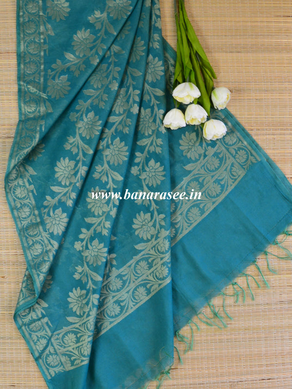 Banarasee Cotton Silk Zari Jaal Dupatta-Green