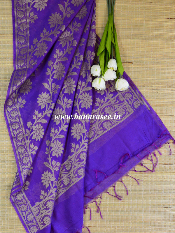 Banarasee Cotton Silk Zari Jaal Dupatta-Violet