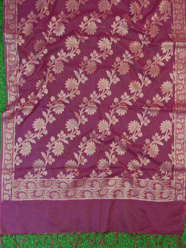 Banarasee Cotton Silk Zari Jaal Dupatta-Wine