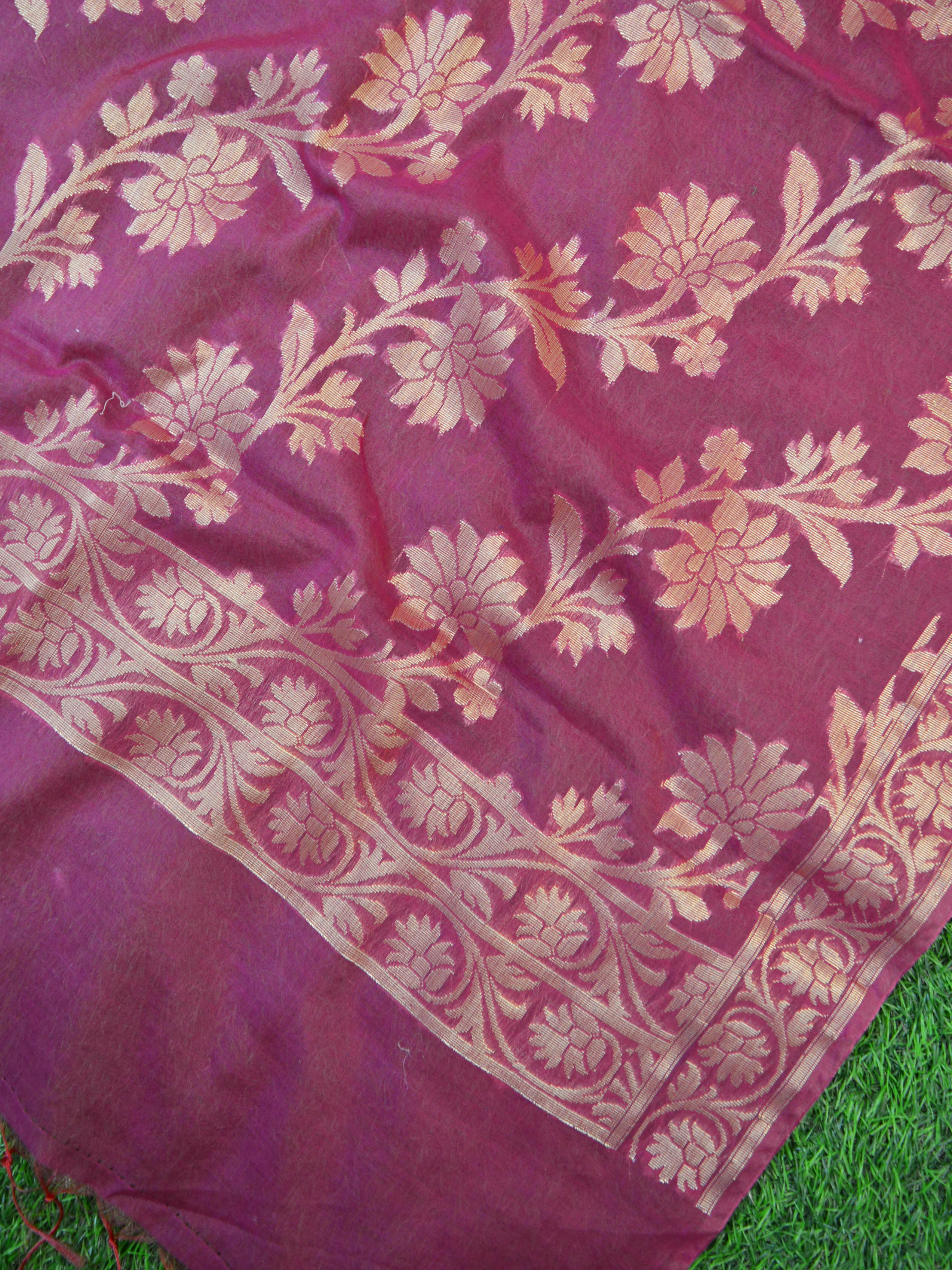 Banarasee Cotton Silk Zari Jaal Dupatta-Wine