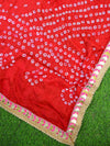 Banarasee Tissue Salwar Kameez Fabric With Contrast Bandhej Dupatta-Gold & Red