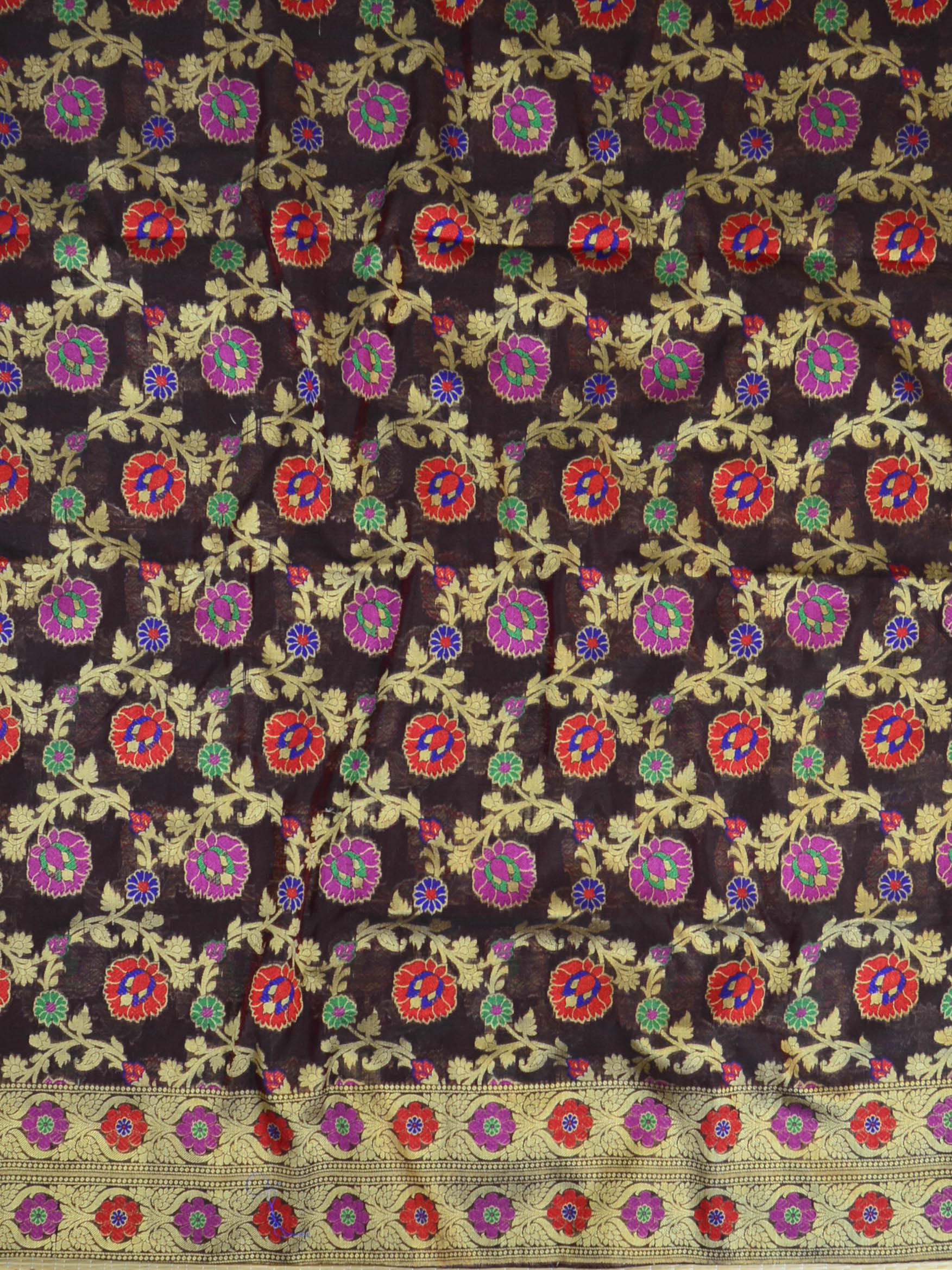 Banarasee Chanderi Cotton Salwar Kameez Fabric With Dupatta-Brown