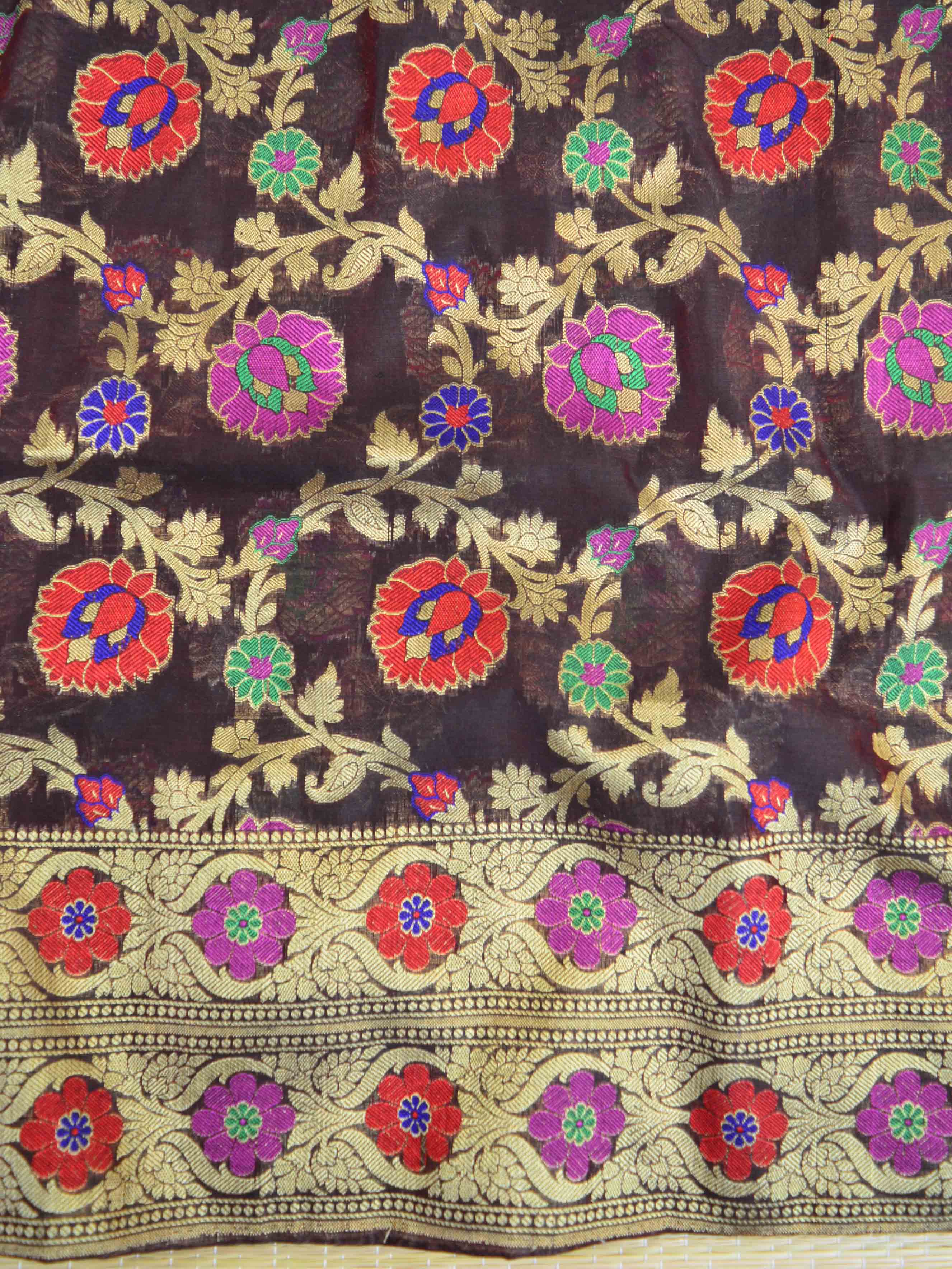 Banarasee Chanderi Cotton Salwar Kameez Fabric With Dupatta-Brown