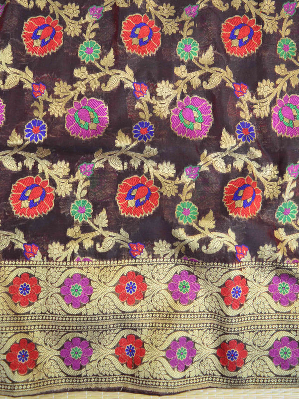 Banarasee Chanderi Cotton Salwar Kameez Fabric With Dupatta-Brown