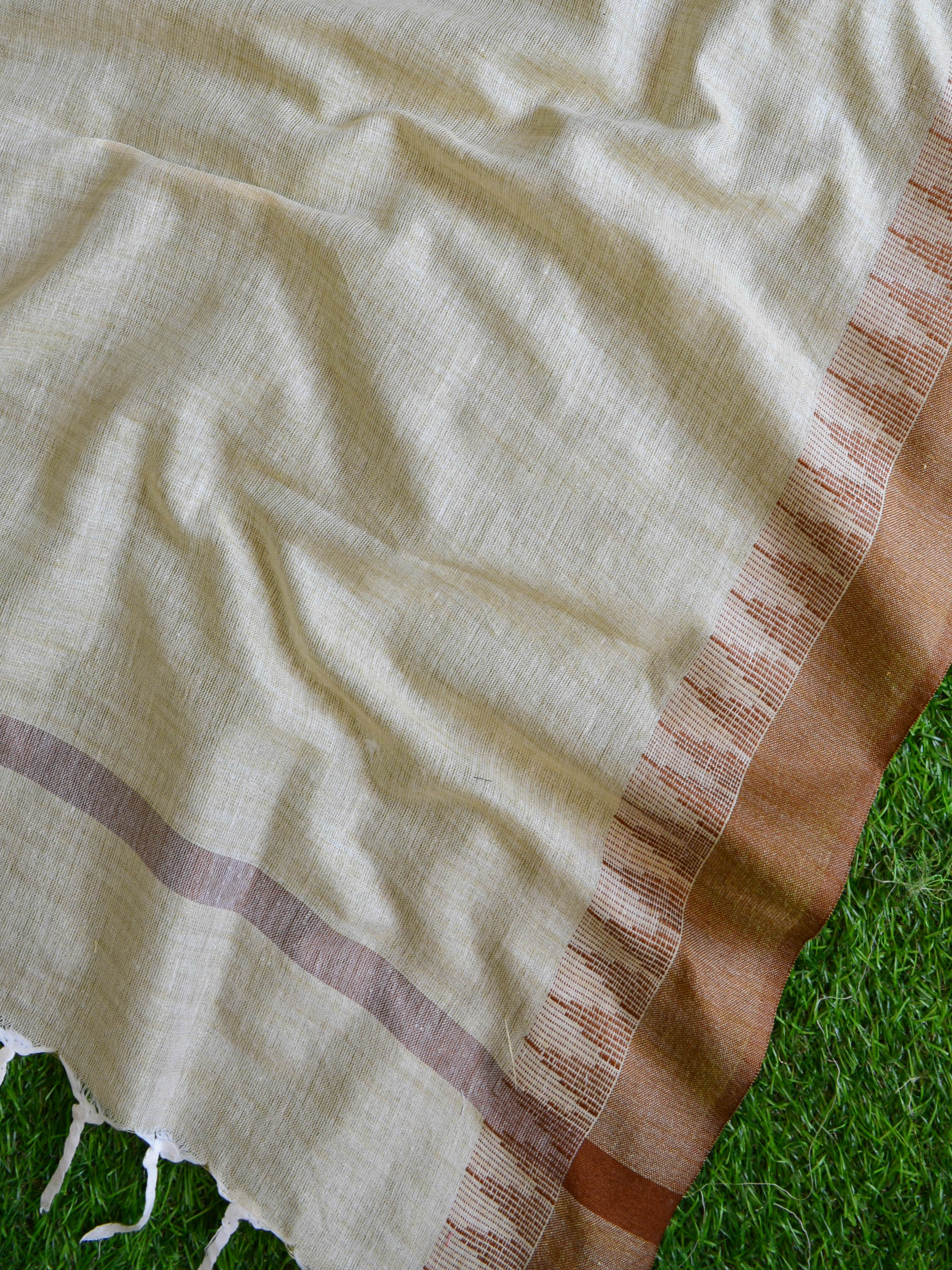 Handloom Khadi Cotton Salwar Kameez Dupatta Set-Brown & Beige