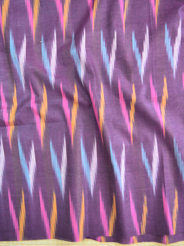 Bhagalpuri Ikkat Kameez With Shibori Dyed Linen Dupatta & Bottom-Purple & Peach