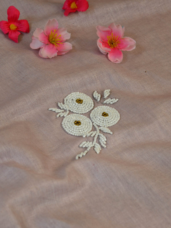 Handwoven Linen Salwar Kameez & Dupatta With Hand-Embroidered Pearl Work-Blush Pink