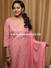 Banarasee Cotton Kurta Pants With Chiffon Dupatta Suit Set-Pink
