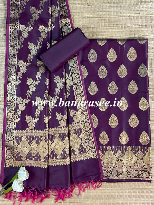 Banarasee Salwar Kameez Glossy Silk Zari Woven Fabric-Wine