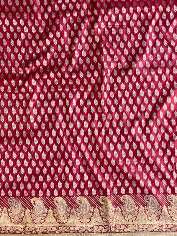 Banarasee Salwar Kameez Cotton Silk Resham & Zari Buti Woven Fabric-Red (Pink Tone)