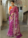 Banarasee Faux Georgette Saree With Meena Floral Jaal Work & Contrast Border-Violet