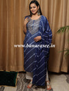 Banarasee Cotton Kurta Pants With Dupatta Suit Set-Blue & White