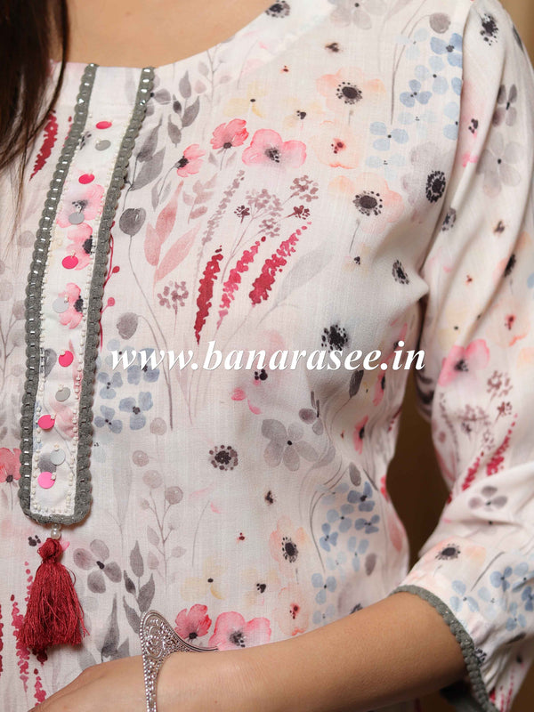 Banarasee Cotton Flex Printed Kurta-White