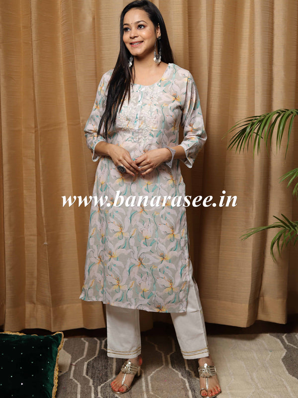 Banarasee Cotton Flex Printed Kurta-Grey