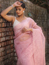 Banarasee Handwoven Organza Silk Floral Embroidered Saree-Onion Pink