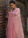 Banarasee Handwoven Organza Silk Floral Embroidered Saree-Onion Pink