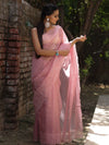 Banarasee Handwoven Organza Silk Floral Embroidered Saree-Onion Pink