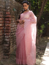 Banarasee Handwoven Organza Silk Floral Embroidered Saree-Onion Pink