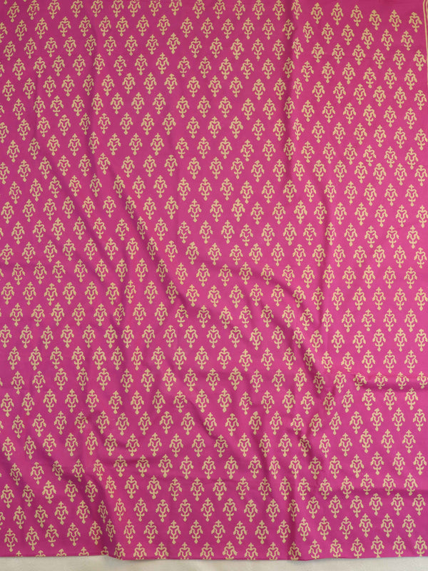 Handloom Mul Cotton Block Print Suit Set-Blue & Pink