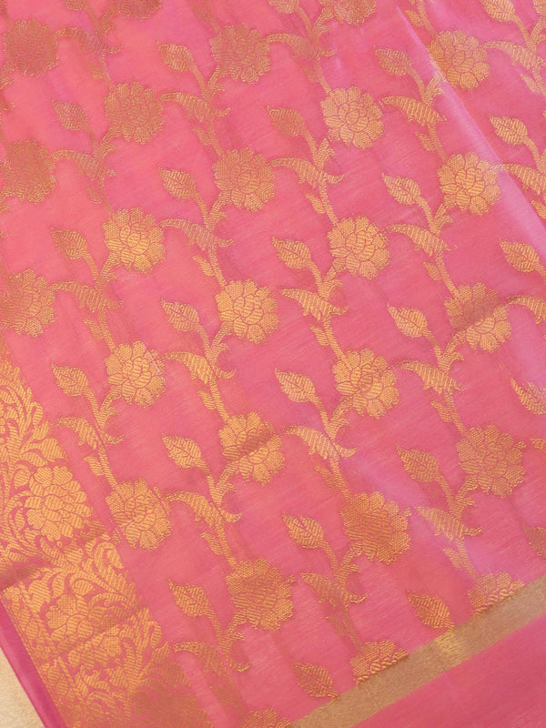 Banarasee Cotton Silk Salwar Kameez Fabric & Dupatta-Yellow & Pink