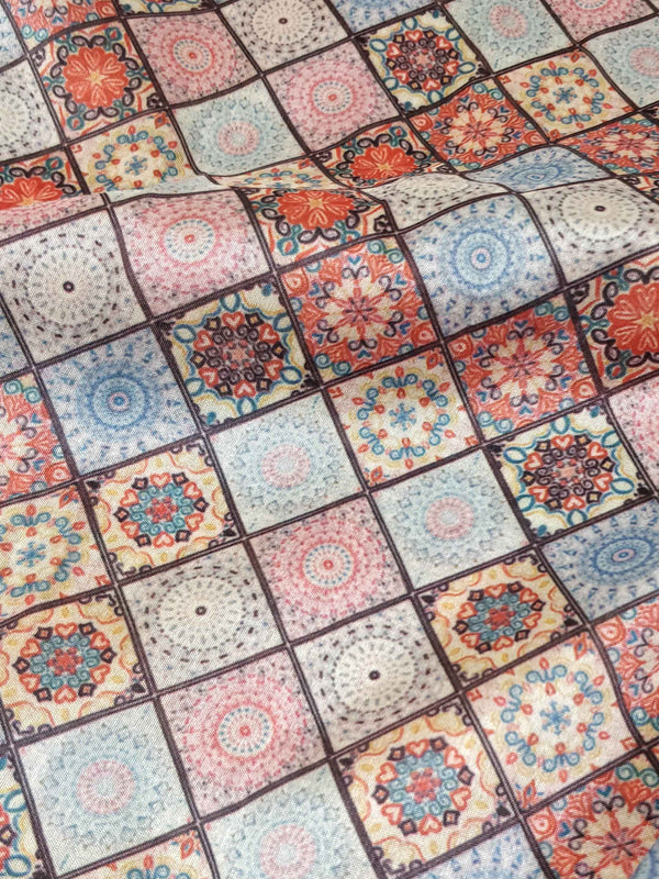 Banarasee Semi-Silk With Digital Check Print-Multicolor