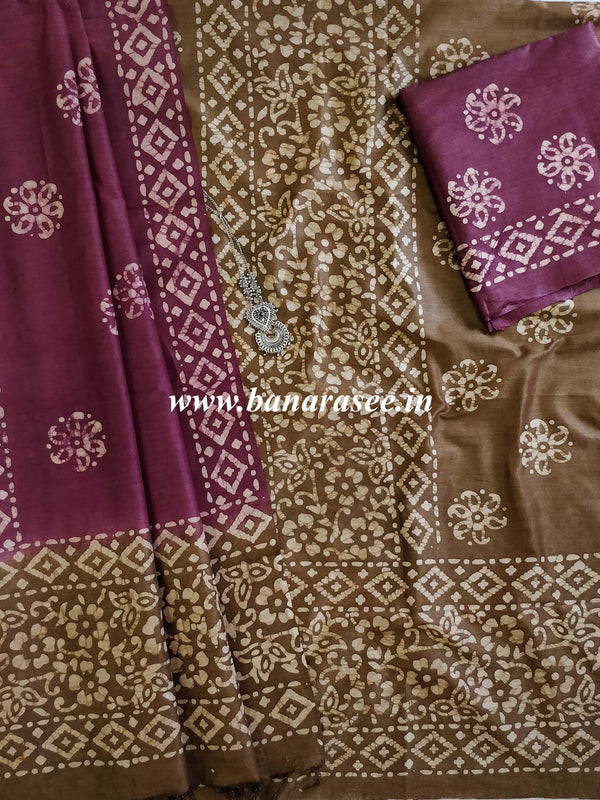 Pure Handloom Khadi Cotton Hand-Dyed Batik Pattern Salwar Kameez Dupatta Set-Henna Green