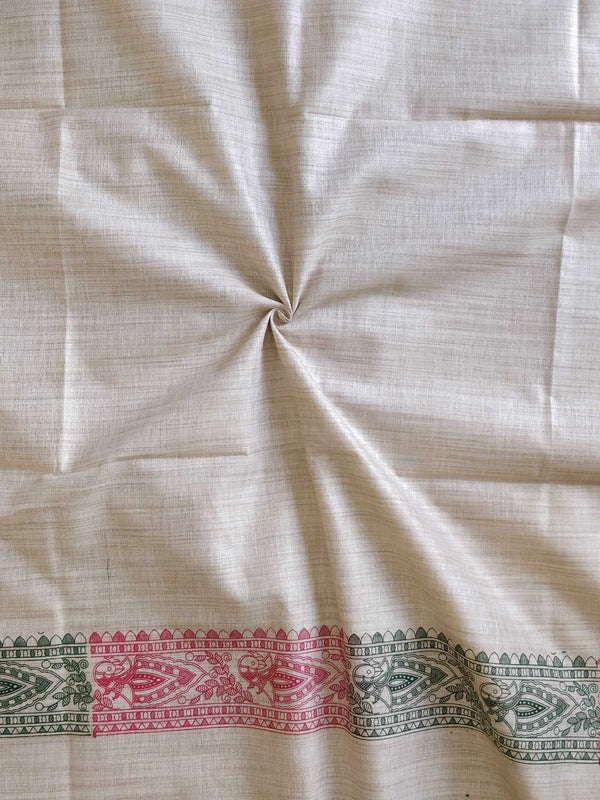 Pure Handloom Khadi Cotton Madhubani Print Salwar Kameez Dupatta Set-Beige