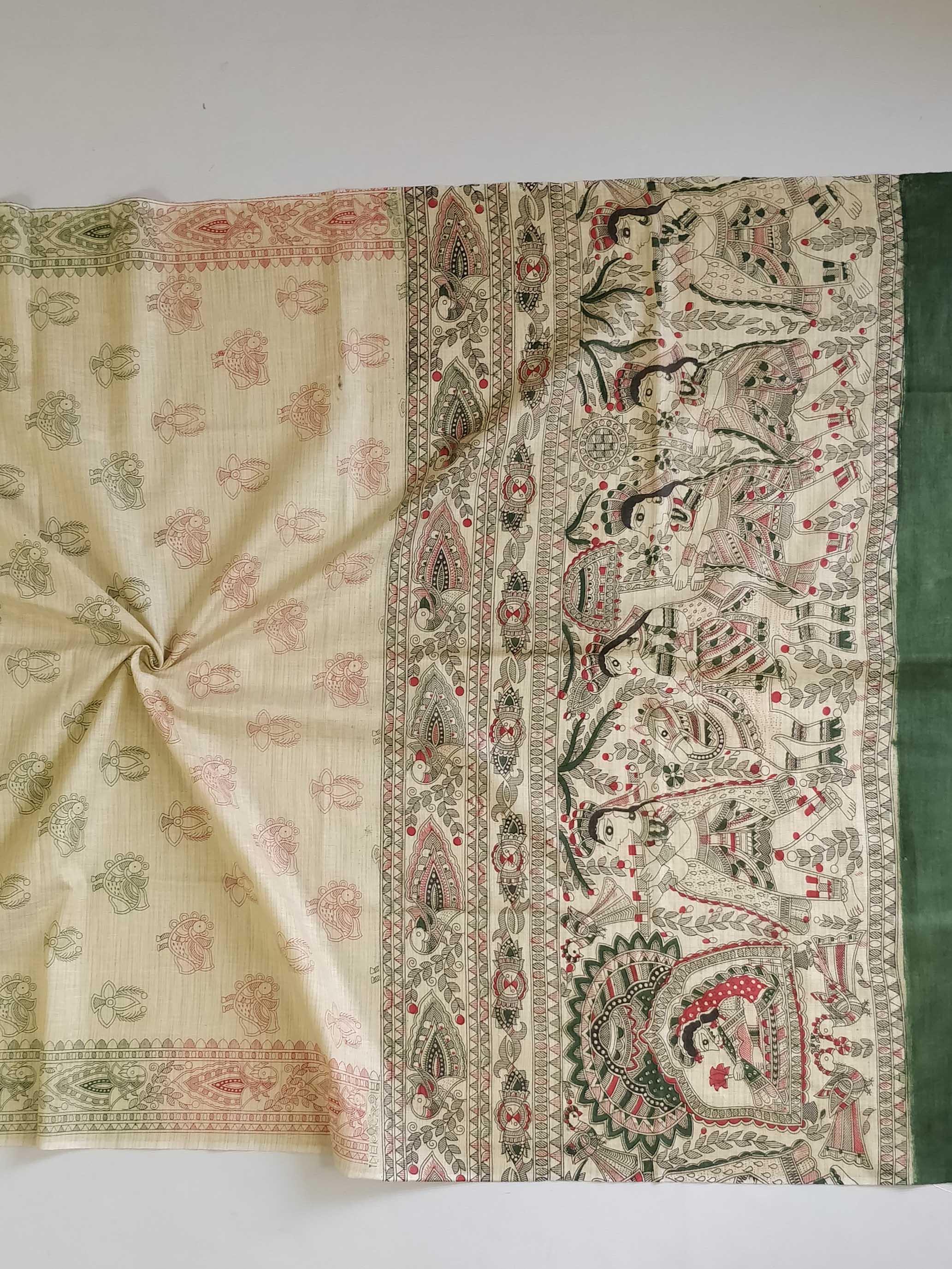 Pure Handloom Khadi Cotton Madhubani Print Salwar Kameez Dupatta Set-Beige