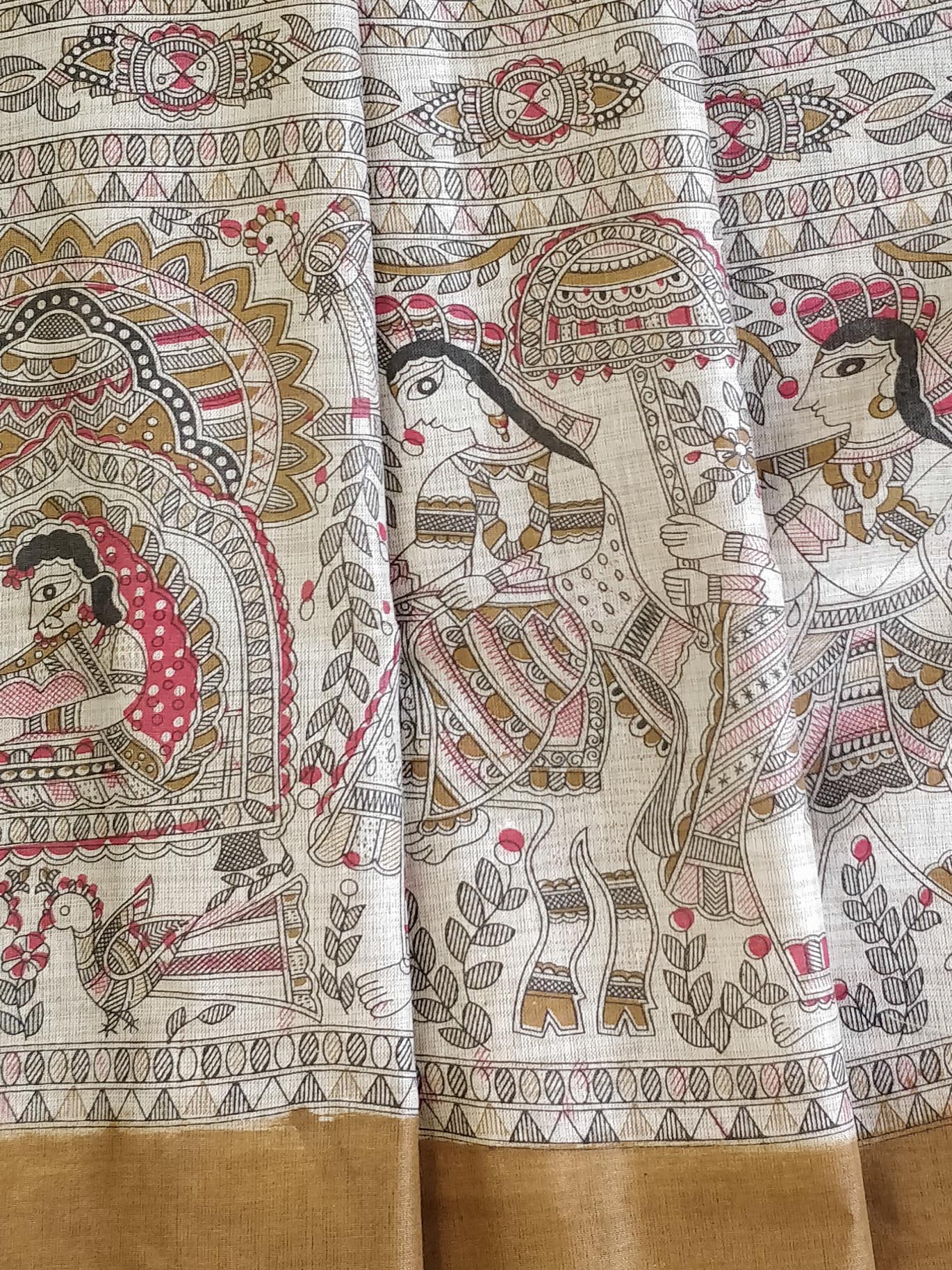 Pure Handloom Khadi Cotton Madhubani Print Salwar Kameez Dupatta Set-Beige