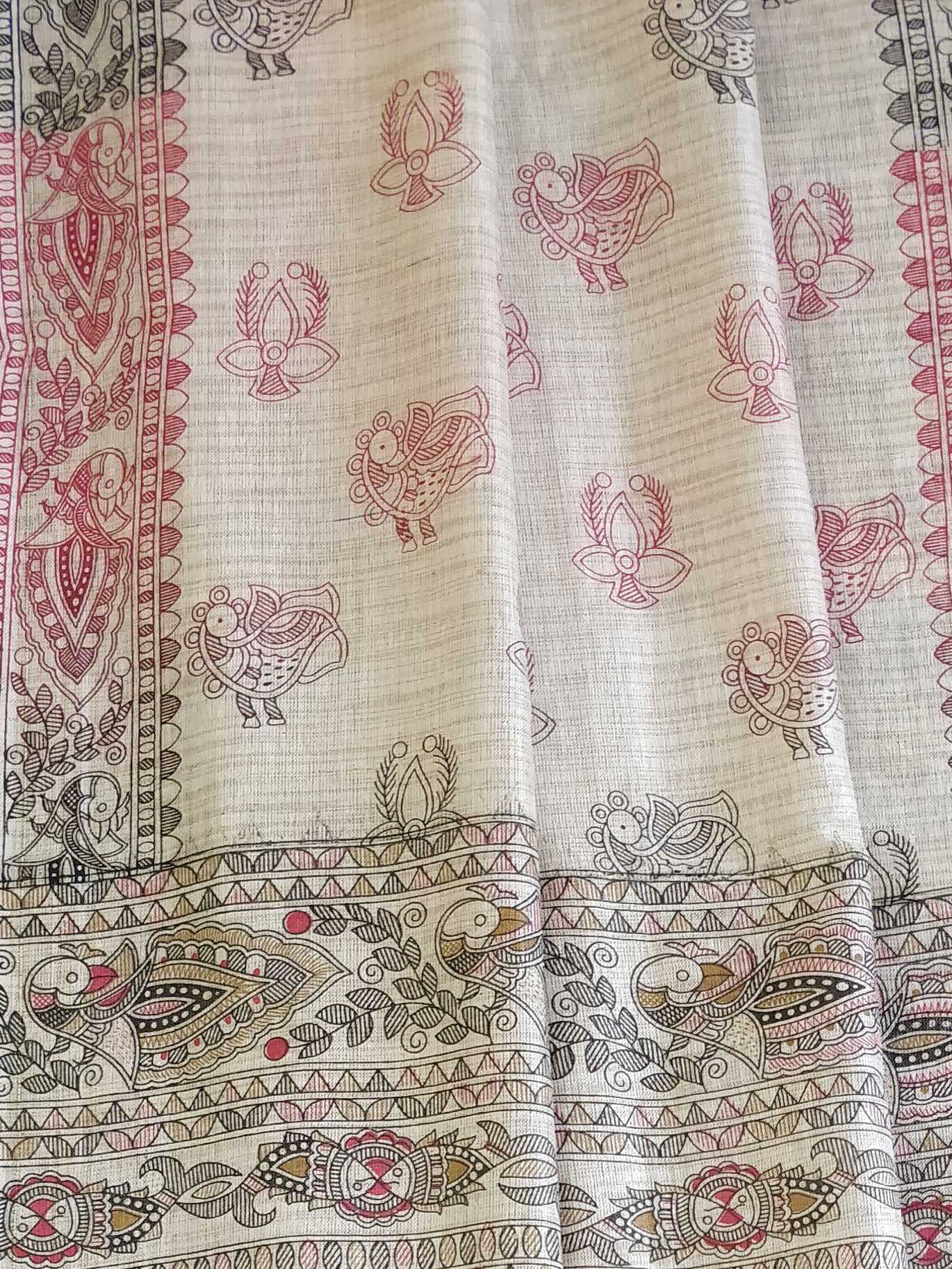 Pure Handloom Khadi Cotton Madhubani Print Salwar Kameez Dupatta Set-Beige