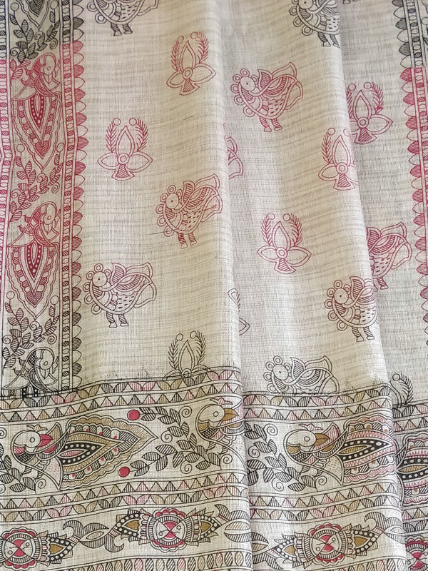 Pure Handloom Khadi Cotton Madhubani Print Salwar Kameez Dupatta Set-Beige