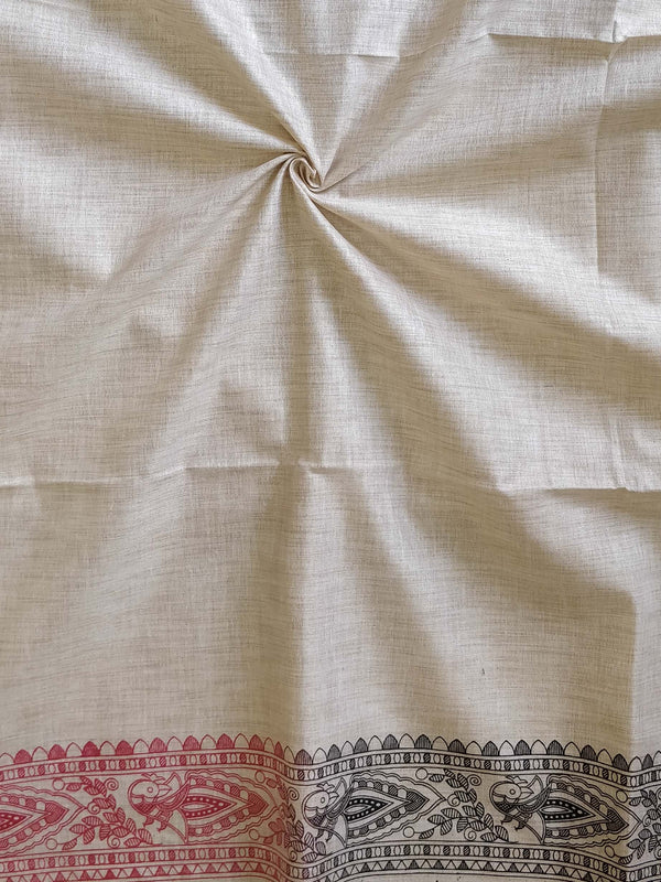 Pure Handloom Khadi Cotton Madhubani Print Salwar Kameez Dupatta Set-Beige