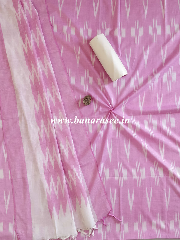 Handloom Khadi Cotton Salwar Kameez Dupatta Ikkat Woven Set-Pink