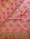 Banarasee Chanderi Cotton Salwar Kameez & Dupatta Set With Floral Design-Peach