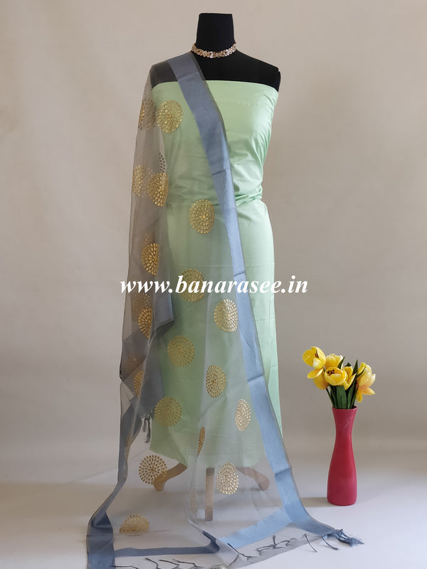 Banarasee Embroidered Gold Buta Design Organza Dupatta-Grey