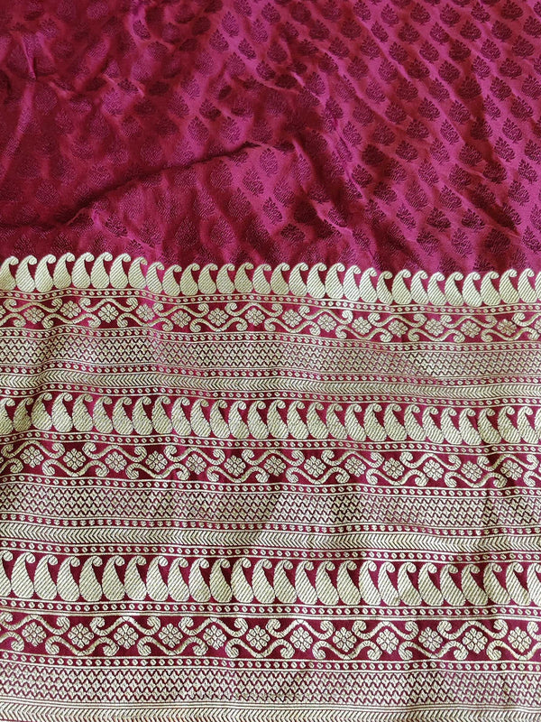 Banarasee Self-Weaving Semi Silk Salwar Kameez Set With Hand-Work Dupatta-Burgundy