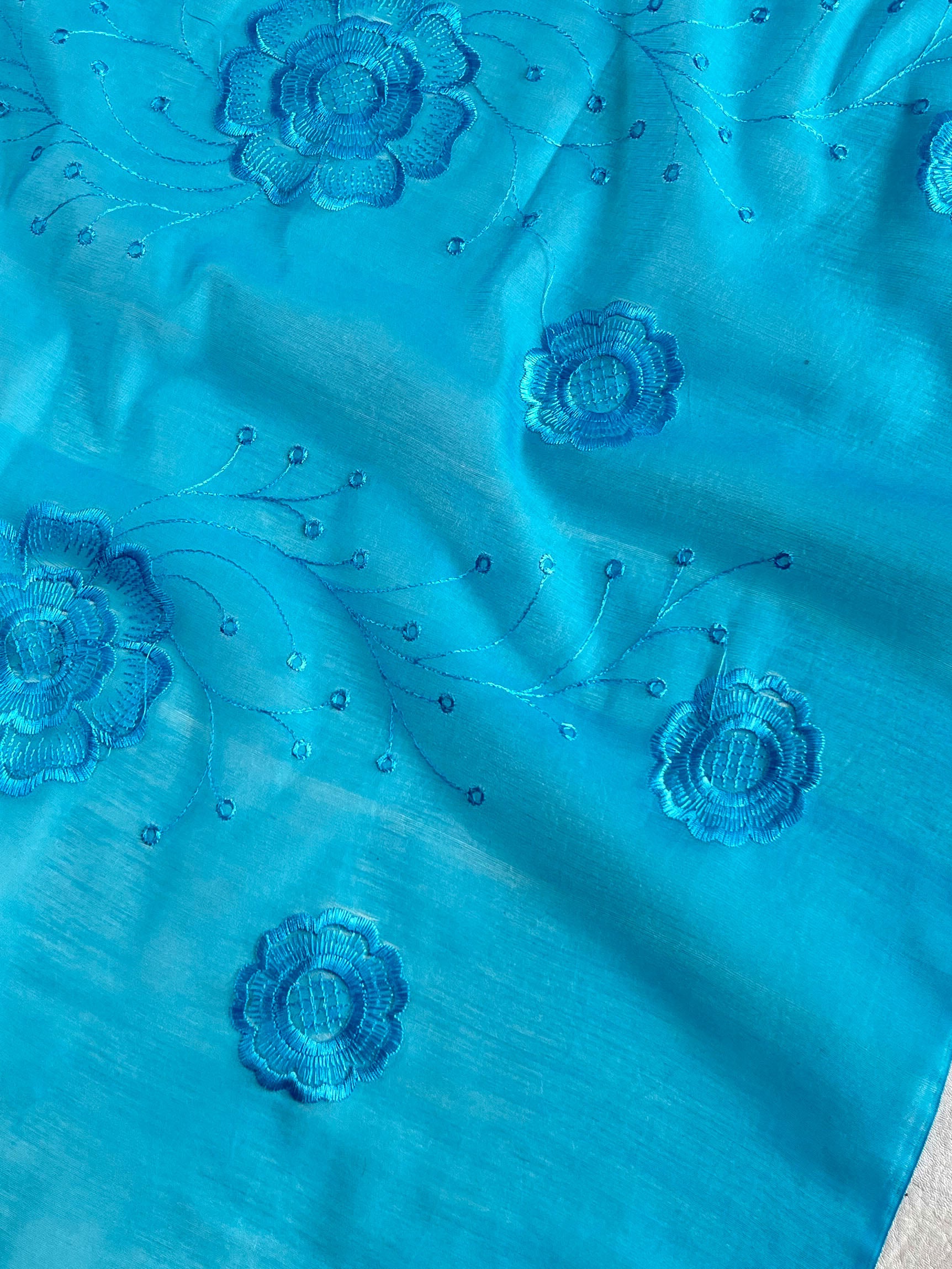 Banarasee Cotton Silk Embroidered Floral Design Dupatta-Blue