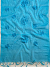 Banarasee Cotton Silk Embroidered Floral Design Dupatta-Blue