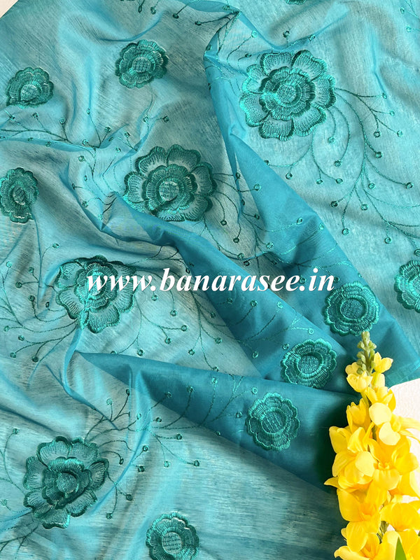 Banarasee Cotton Silk Embroidered Floral Design Dupatta-Green