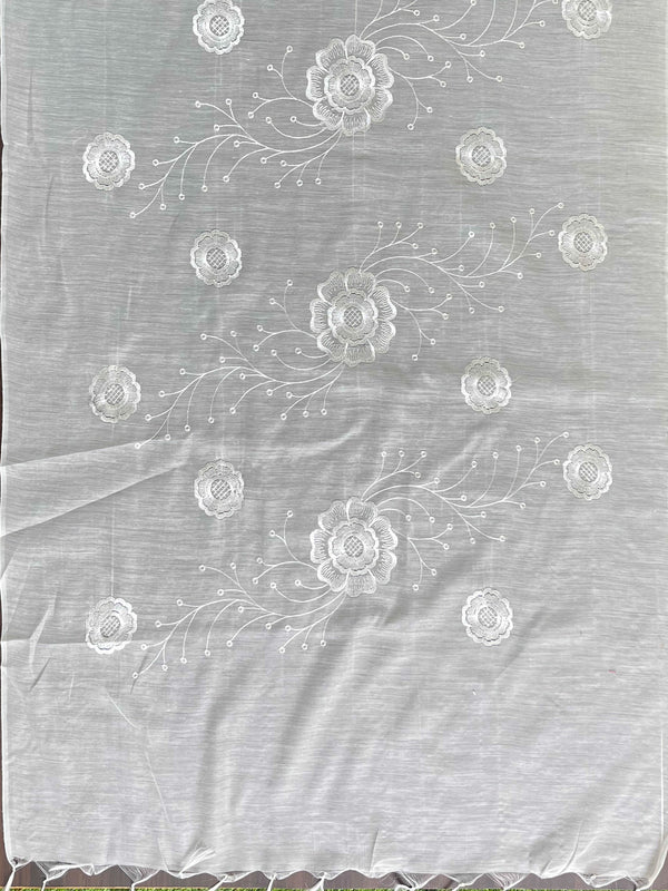 Banarasee Cotton Silk Embroidered Floral Design Dupatta-White